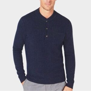 Tasso‎ Elba Sweater Mens Navy Blue 100% Cashmere Knit Pocket Henley Shirt Size S